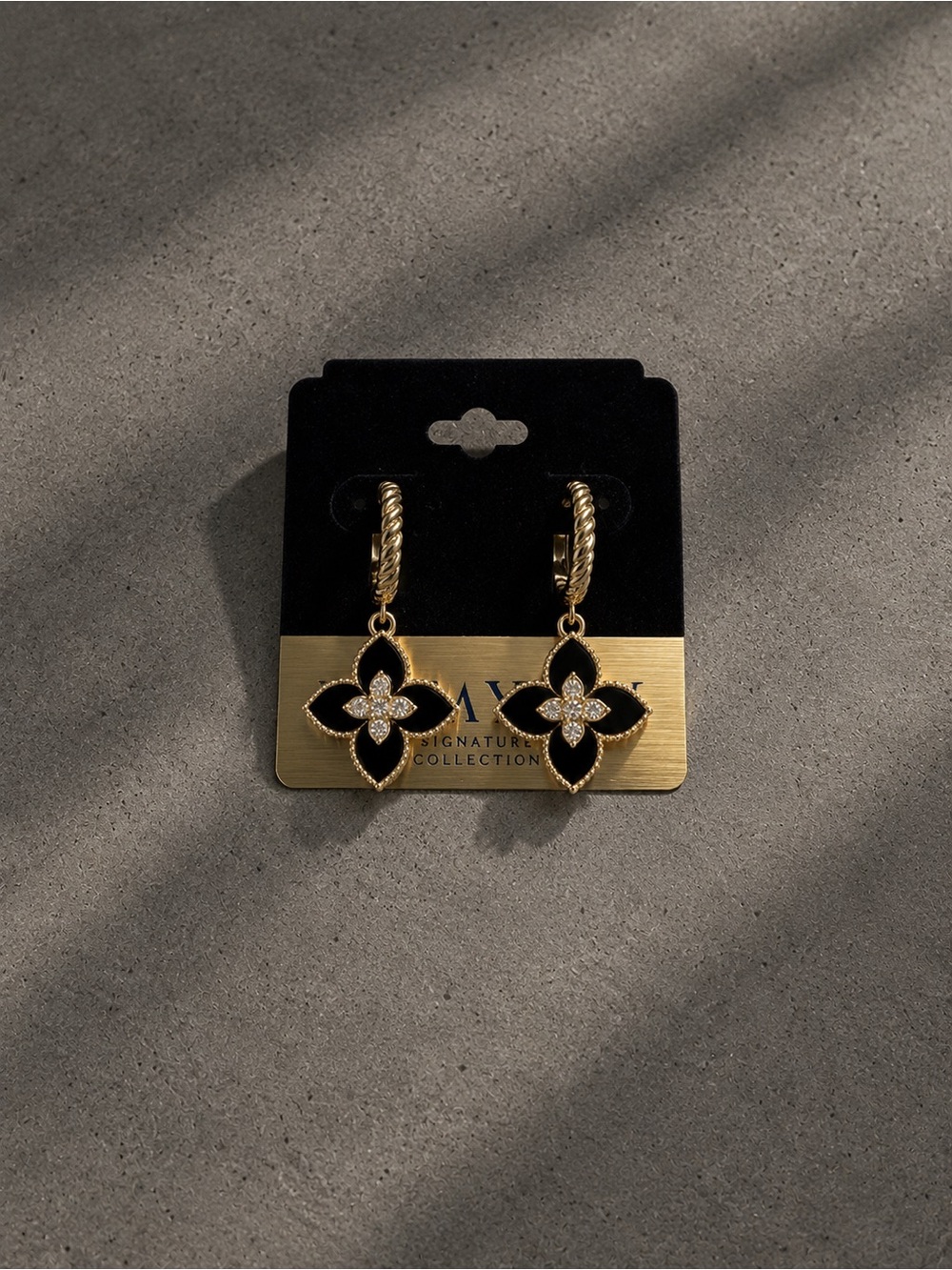 Gold & Black Clover Drop Earrings